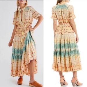 FREE PEOPLE Rare Feelings Drawstring Waist Tassel Maxi Dress